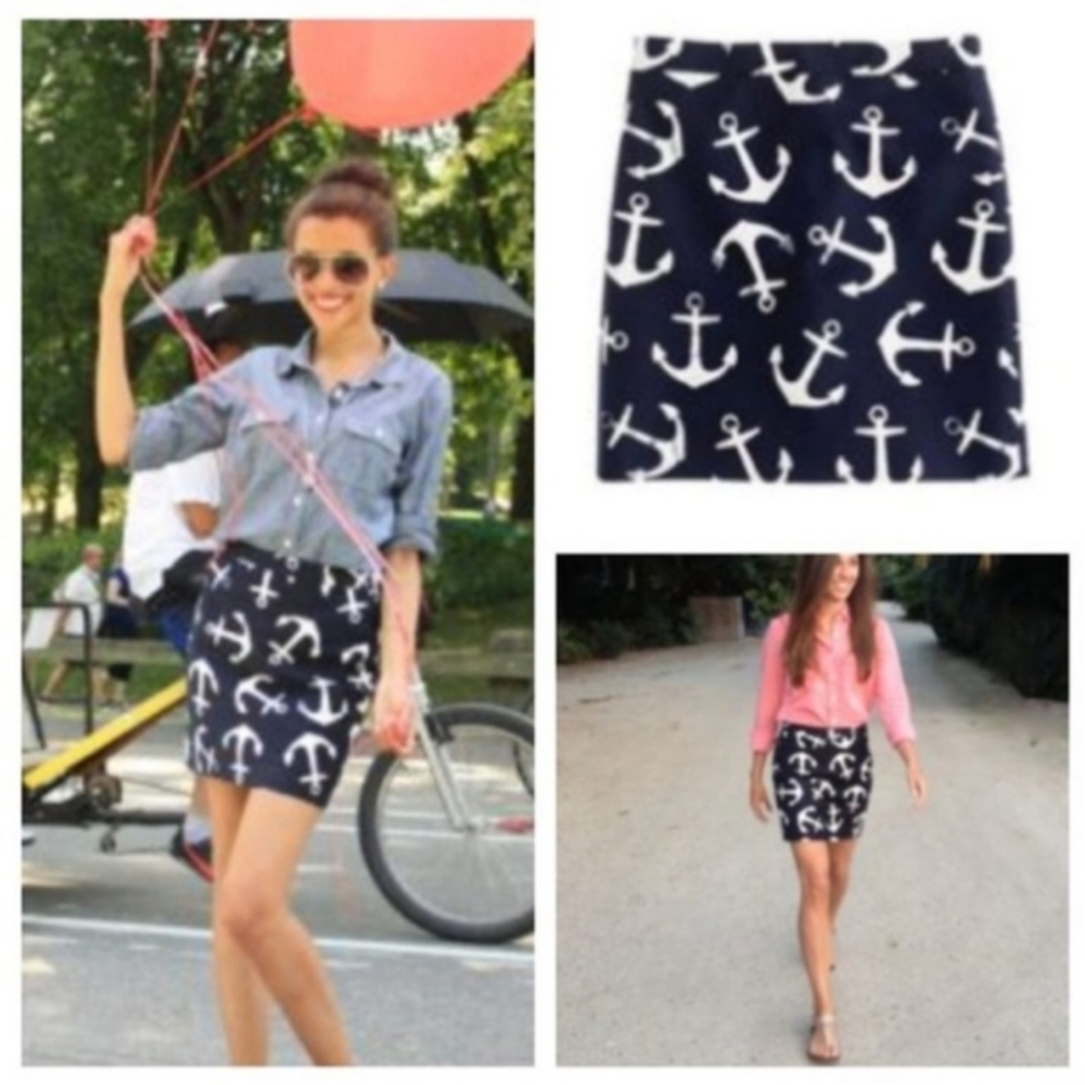 J. Crew Navy Blue and White Anchor Skirt Size 10 Nautical